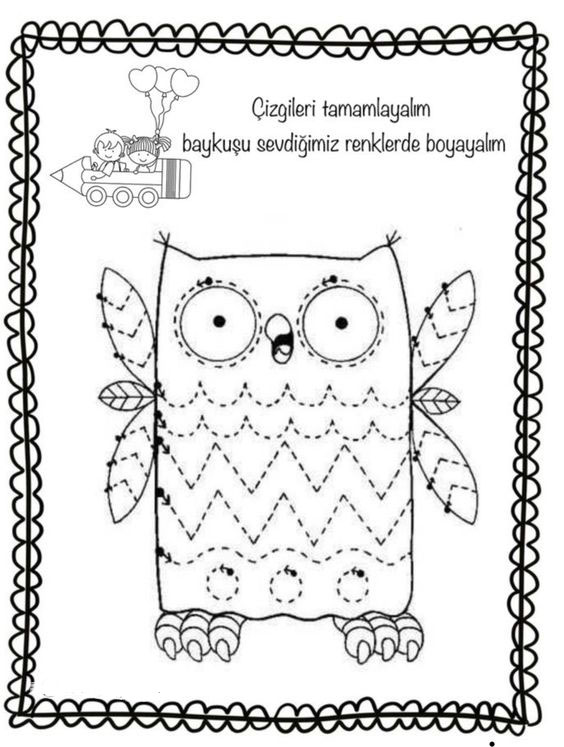 Baykuş Boyama Etkinliği ve Çizgi Tamamlama