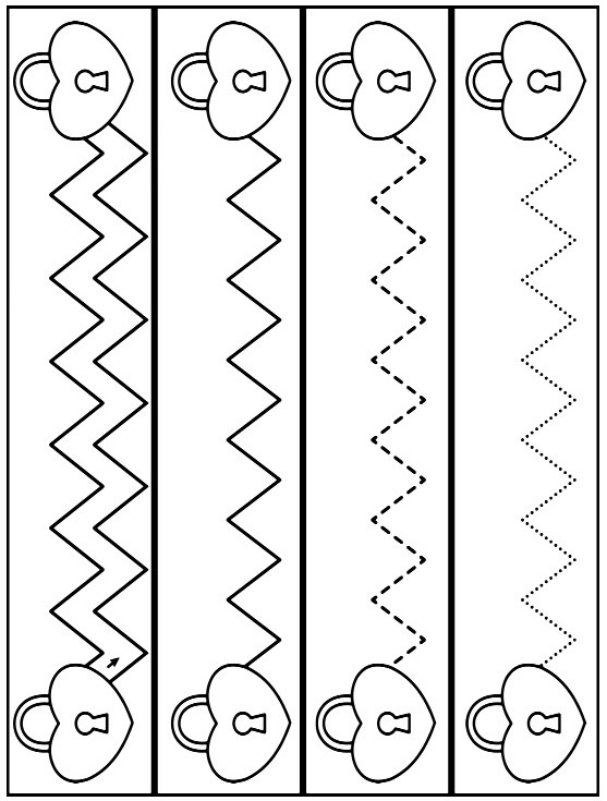 Zigzag Patterns with Heart Locks - Educational Activity for Line Drawing and Pattern Recognition