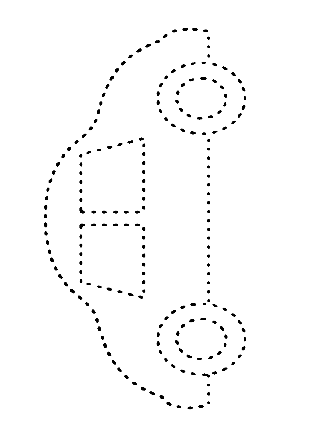 Dotted Car Shape Drawing with Two Wheels and Two Windows