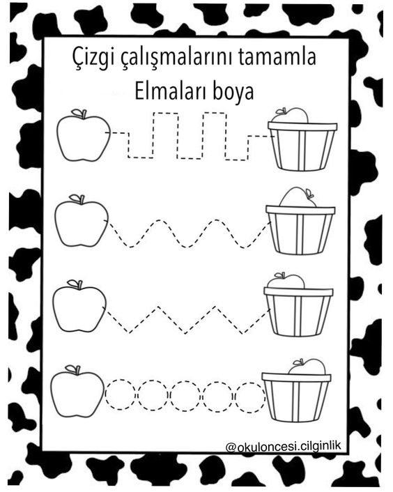 Çizgi Çalışmaları ve Elma Boyama Etkinliği: Anaokulu İçin Eğitsel Materyal