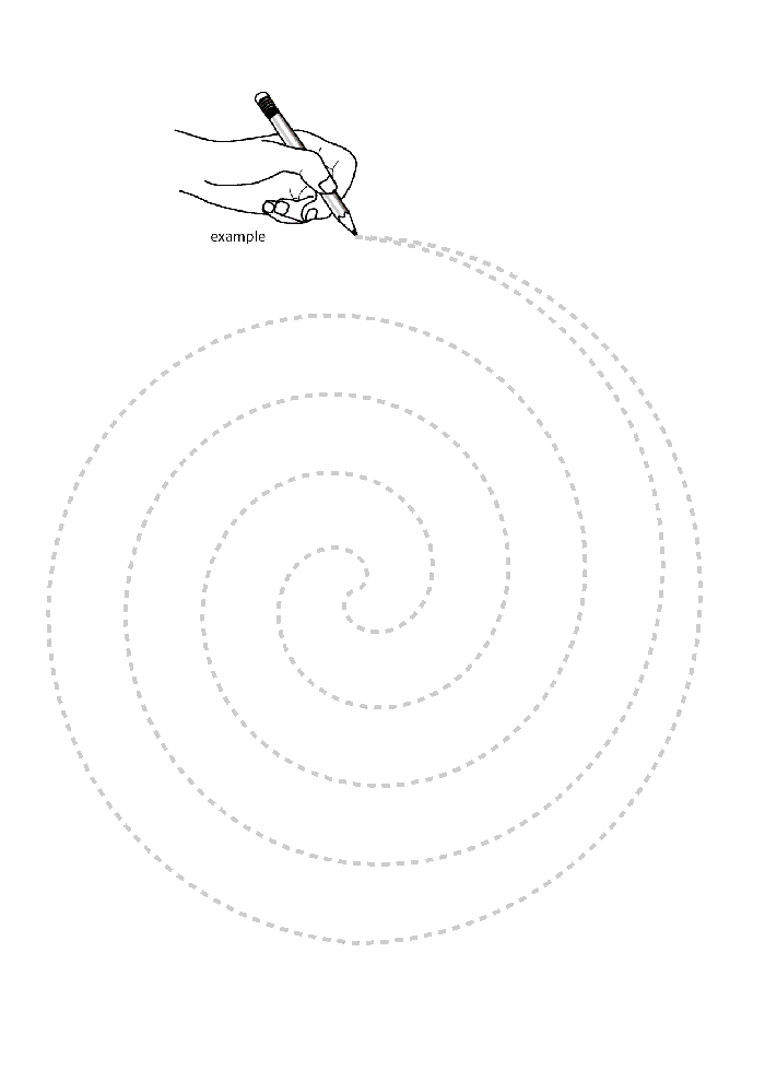 Spiral Writing Practice Exercise - Example Hand with Pencil