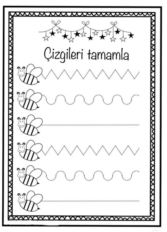 Çizgileri Tamamla Etkinliği - Eğitim Materyali (3 Çizgi Modeli, Arı Figürleri)