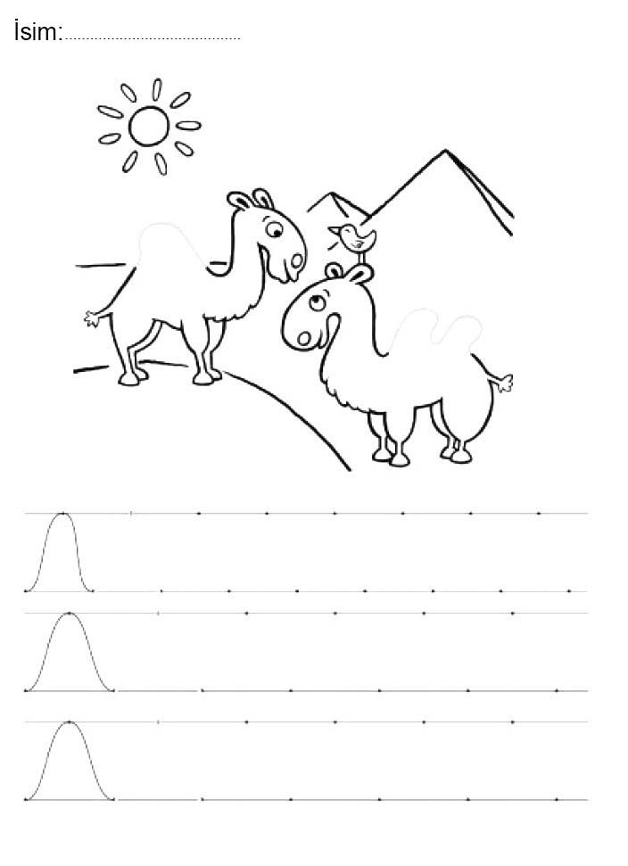 İki Deve ve Güneş Temalı Çizim Materyali ile Grafik Eğitimi