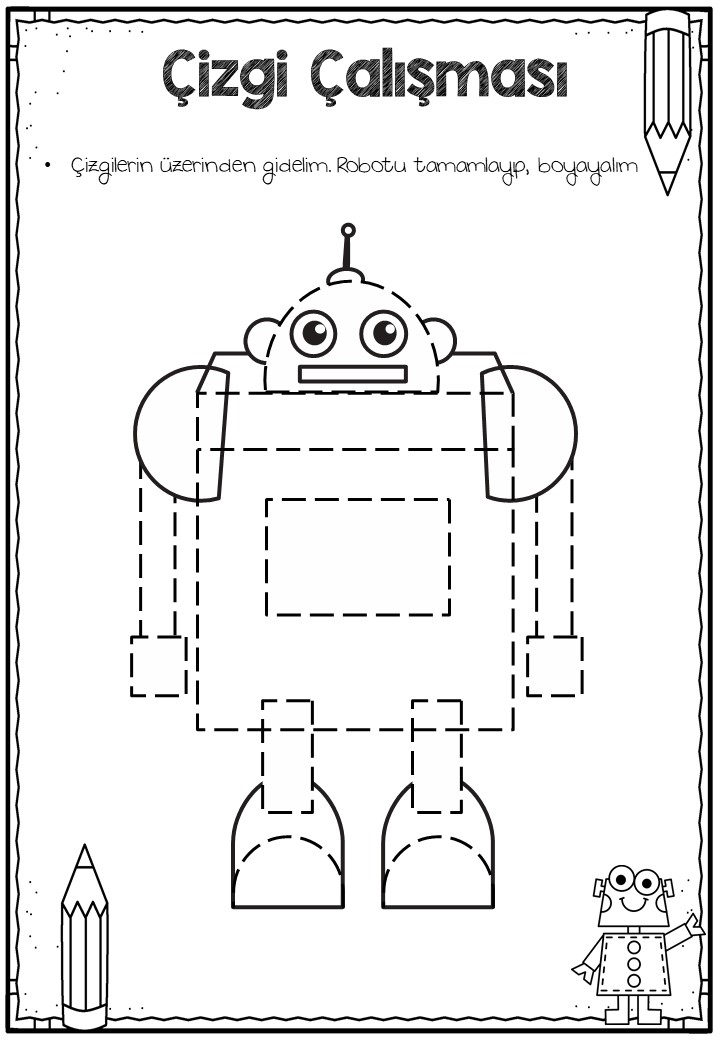 Robot Tamamlama ve Boyama Etkinliği - Çizgi Çalışmaları
