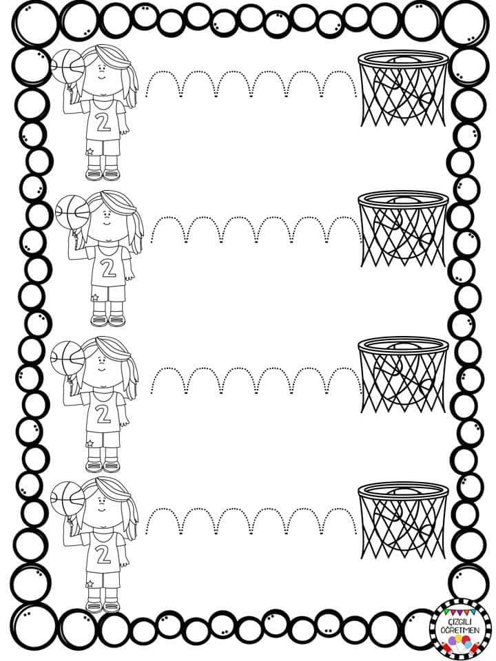 Basketball Activity Sheet for Kids with Number Two (2) and Coloring Elements