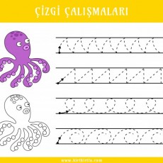 Eğitici Çizgi Çalışmaları: Ahtapot Temalı Çizgisel Alıştırmalar 1-7