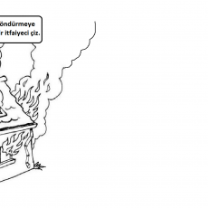 Yangın Söndürme Eğitimi: İtfaiyeci ve Yanmış Ev İllüstrasyonu