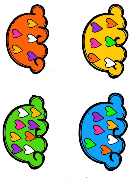 Renkli Kalp Şeklinde Elleri Temsil Eden 4 Grafik Tasarım: 1 Orange (Turuncu), 2 Yellow (Sarı), 3 Green (Yeşil), 4 Blue (Mavi)