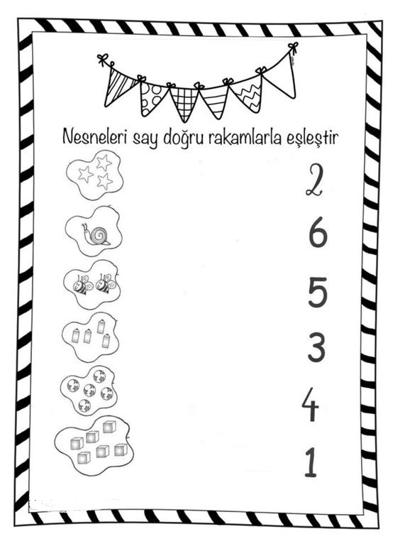 Nesne Sayma ve Doğru Rakamlarla Eşleştirme Etkinliği (2, 6, 5, 3, 4, 1)