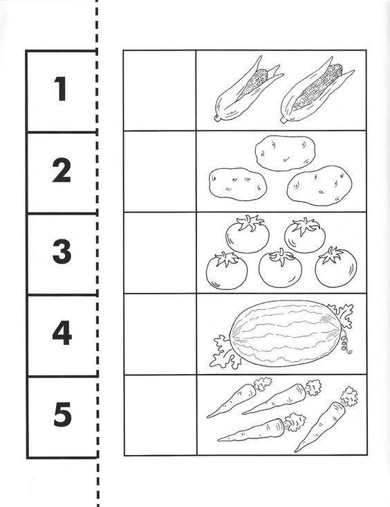 Sebzeler ve Meyveler: 1 Mısır, 2 Patates, 3 Domates, 4 Karpuz, 5 Havuç