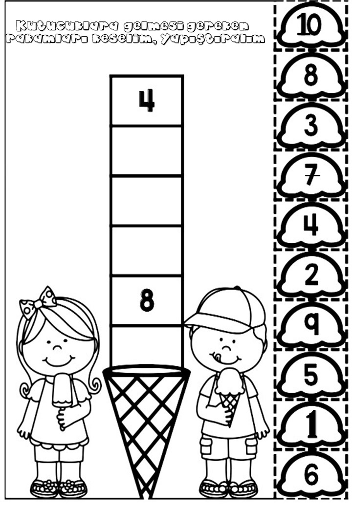 Çocuklar için Sayı Ve Kesme Yapıştırma Etkinliği: 10, 8, 7, 6, 5, 4, 3, 2, 1