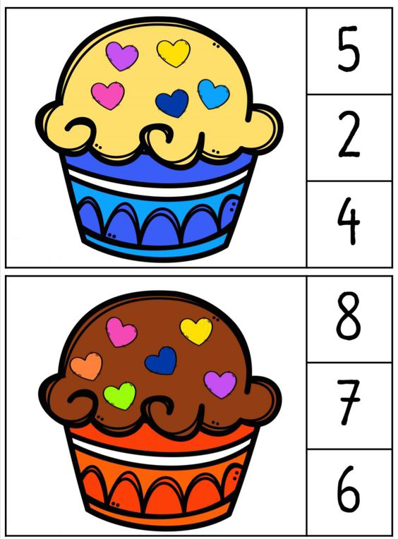 Renkli Dondurma Topları ve Sayılar: 5 (beş), 2 (iki), 4 (dört) ve 8 (sekiz), 7 (yedi), 6 (altı)