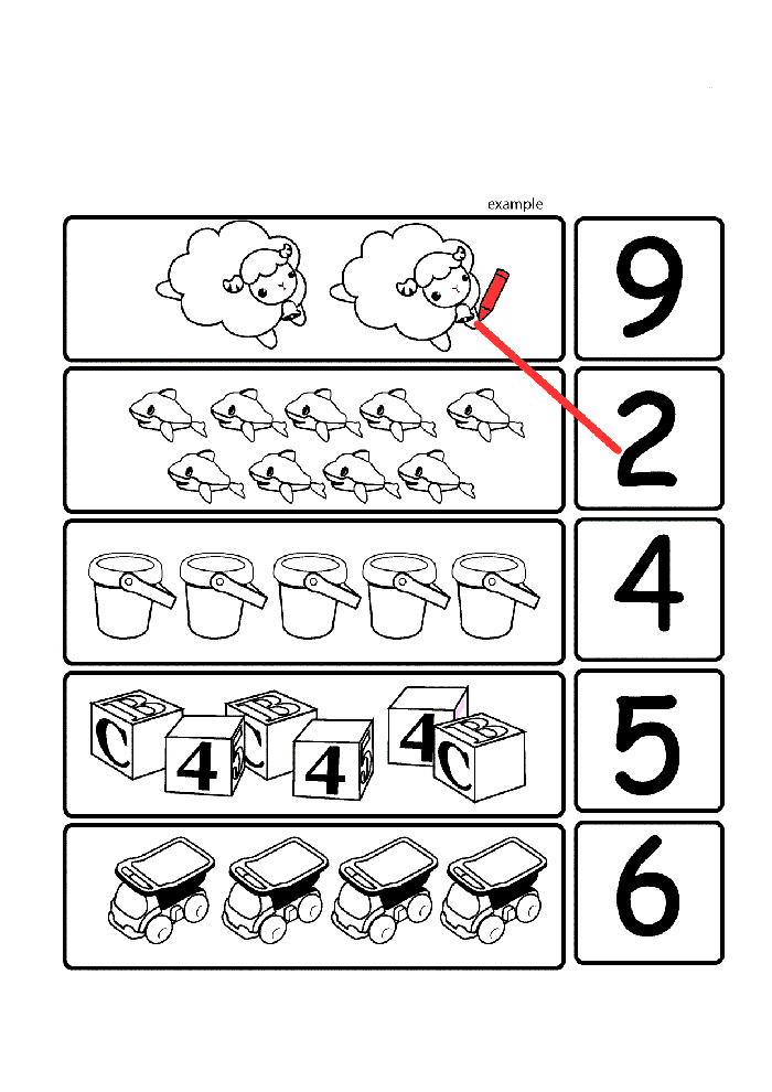 Eğitici Matematik Materyali: Sayılar ve Sayma (2, 4, 5, 6, 9) - Hayvanlar, Kaplar, Küpler ve Araçlar