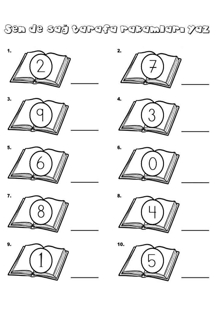 Rakamları Yazma Alıştırması: 2, 7, 9, 3, 6, 0, 8, 4, 1, 5