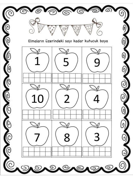 Elmaların Sayılarına Göre Boyama Etkinliği: 1, 5, 9, 10, 2, 4, 7, 8, 3 Sayıları ile Eğlenceli Öğrenme
