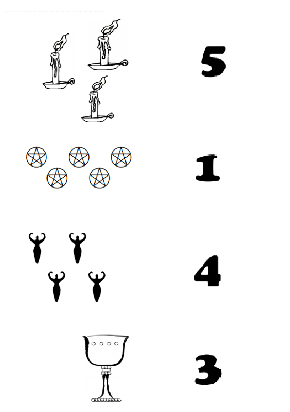 Candle Counting and Symbol Recognition: 5 Candles, 1 Star, 4 Figurines, 3 Goblet Activity