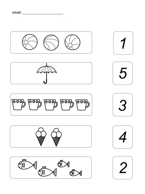 Eğitsel Materyal: Sayılar ve Nesneler - 1, 2, 3, 4, 5 - Toplar, Şemsiye, Bardaklar, Dondurma, Balıklar