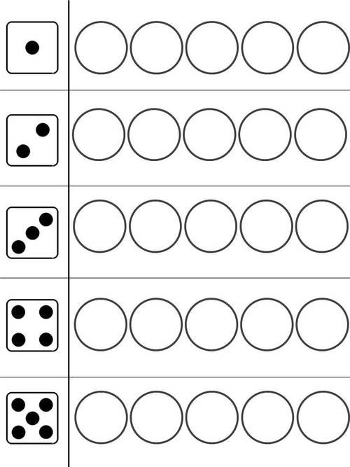 Dice Counting Worksheet for Children - 1 to 6