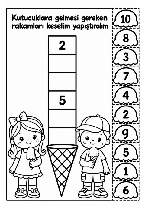 Çocuklar için Rakam Öğrenme Aktivitesi: 1-10 Arası Rakamları Kesip Yapıştırın