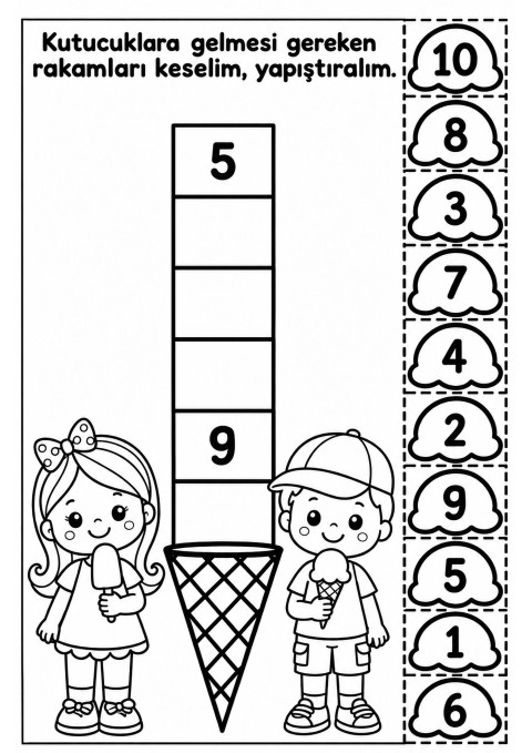 Matematik Eğitimi: Rakamların Kesimi ve Yapıştırılması - 10, 8, 7, 6, 5, 4, 3, 2, 1