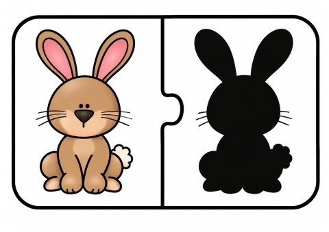 Puzzle with a Cartoon Bunny and Its Silhouette - Educational Visual Aid for Animal Recognition