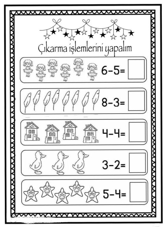 Çıkarma İşlemleri ile Temel Matematik Eğitimi - 6-5, 8-3, 4-4, 3-2, 5-4