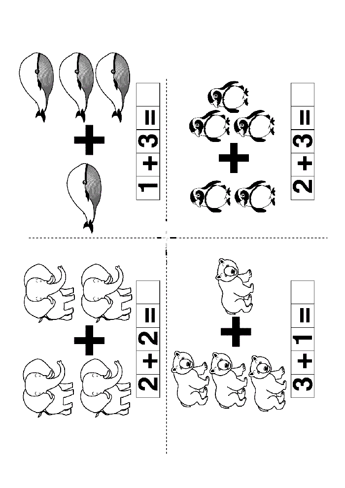 Eğitsel Matematik Problemleri: Hayvanlarla Toplama İşlemleri (1 + 3, 2 + 3, 2 + 2, 3 + 1)