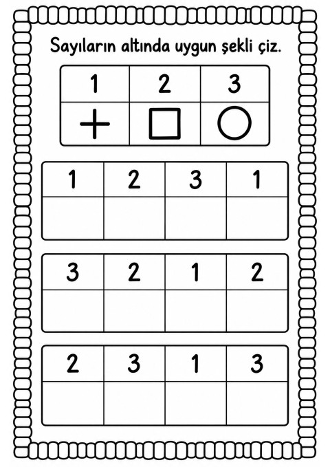 Şekil ve Rakam Eşleştirme Etkinliği - 1 ile 4 Arası Sayılar