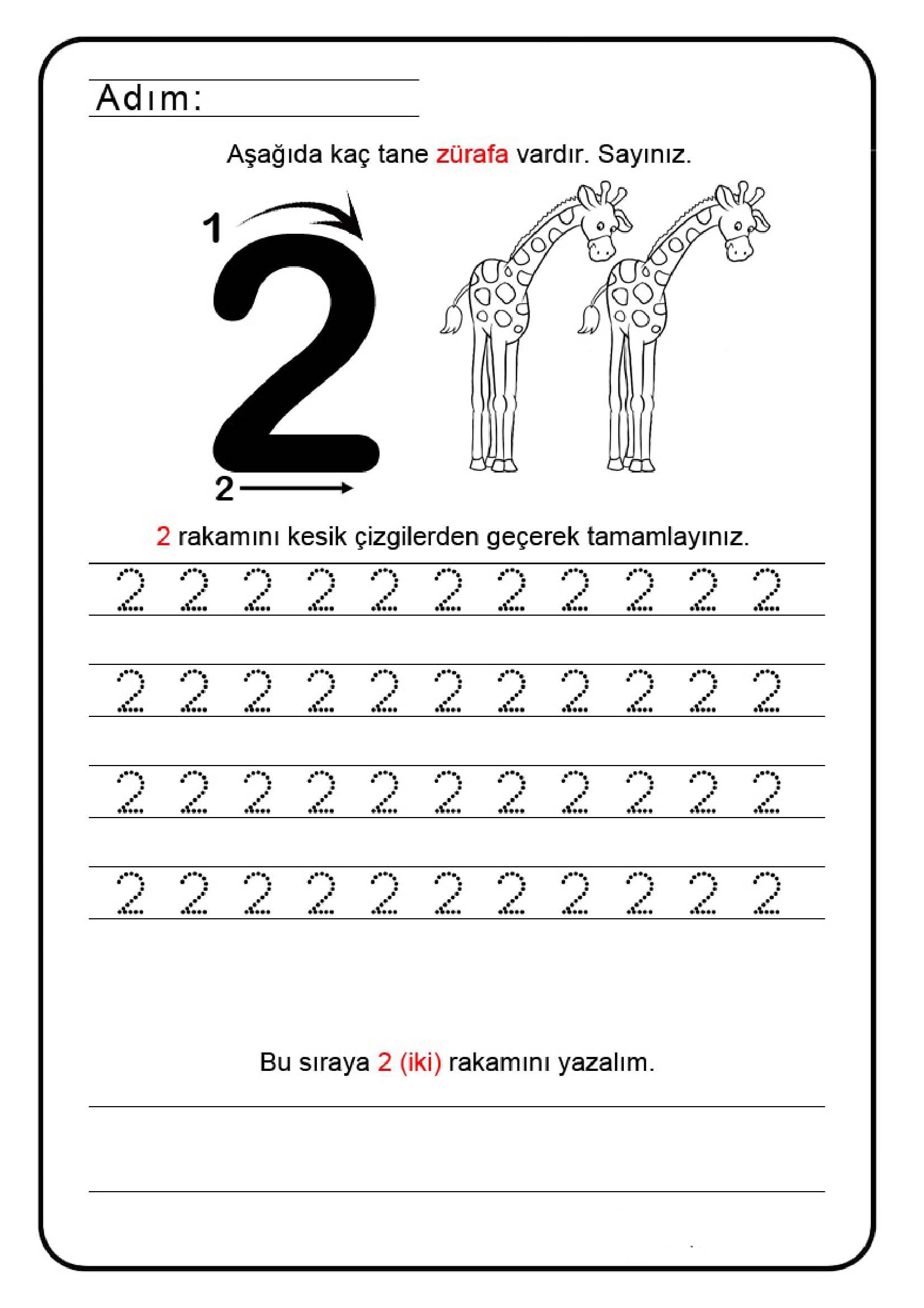 Zürafa Sayma ve Rakam Yazma Etkinliği