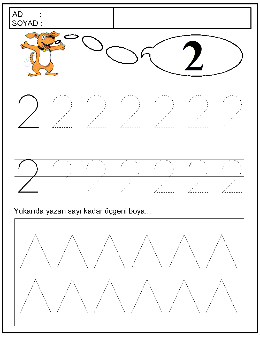 Eğitim Materyali: '2' Sayısı ve Üçgen Boyama Etkinliği