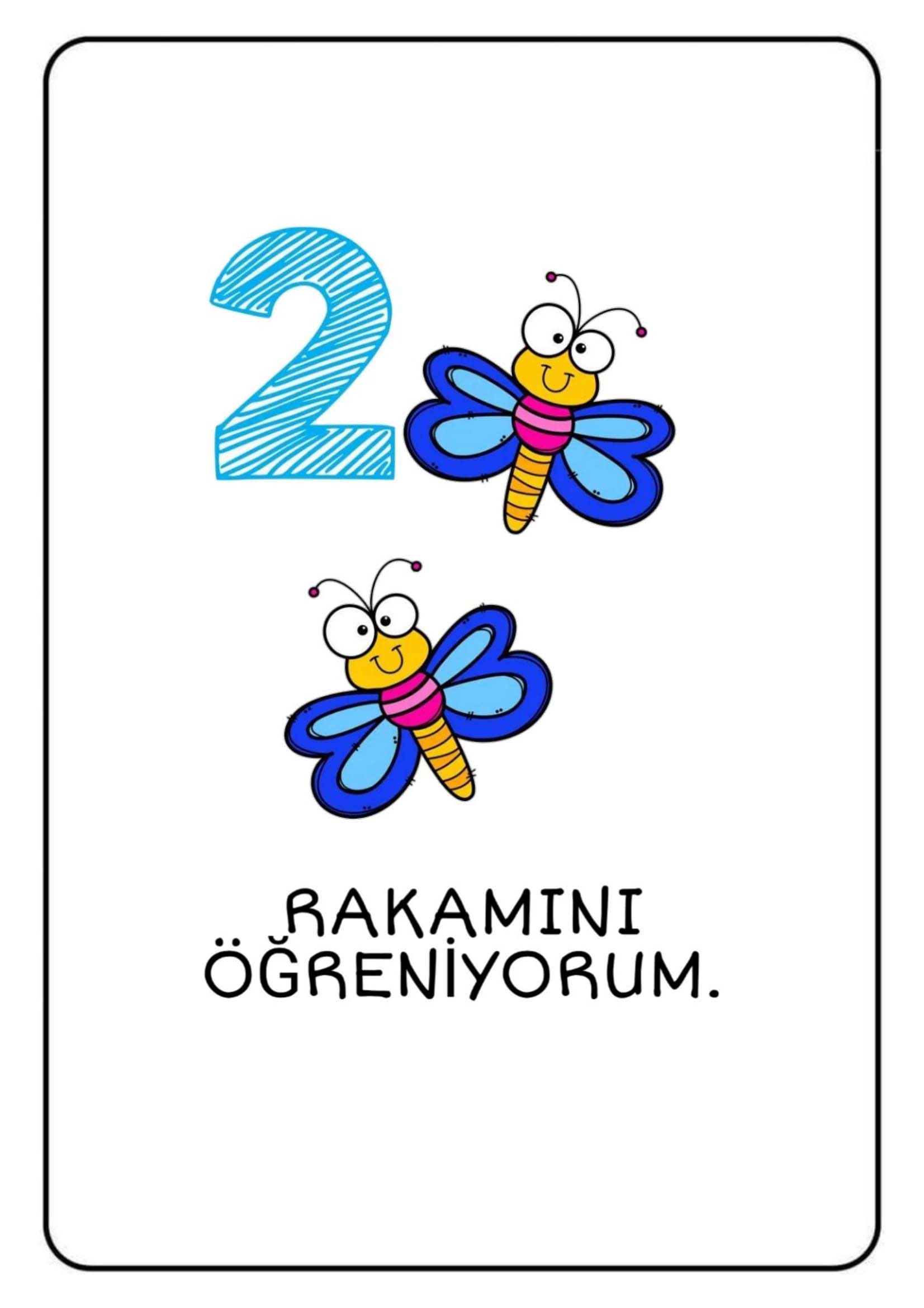 2 Rakamını Öğreniyorum - İki Mavi Kelebek Eğitici Kart