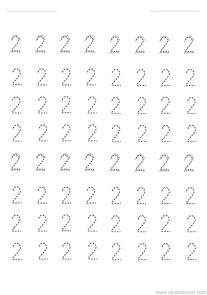 2 Sayısı Yazma Alıştırması - 2 Number Tracing Worksheet