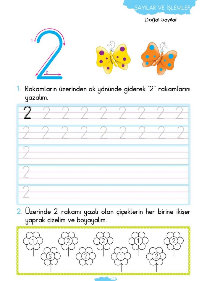 İlkokulda Doğal Sayılar: 2 Rakamı Yazma ve Boyama Etkinliği