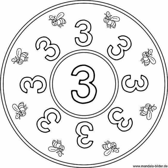 3 Sayısı ve Arı Temalı Eğitici Mandala Görseli