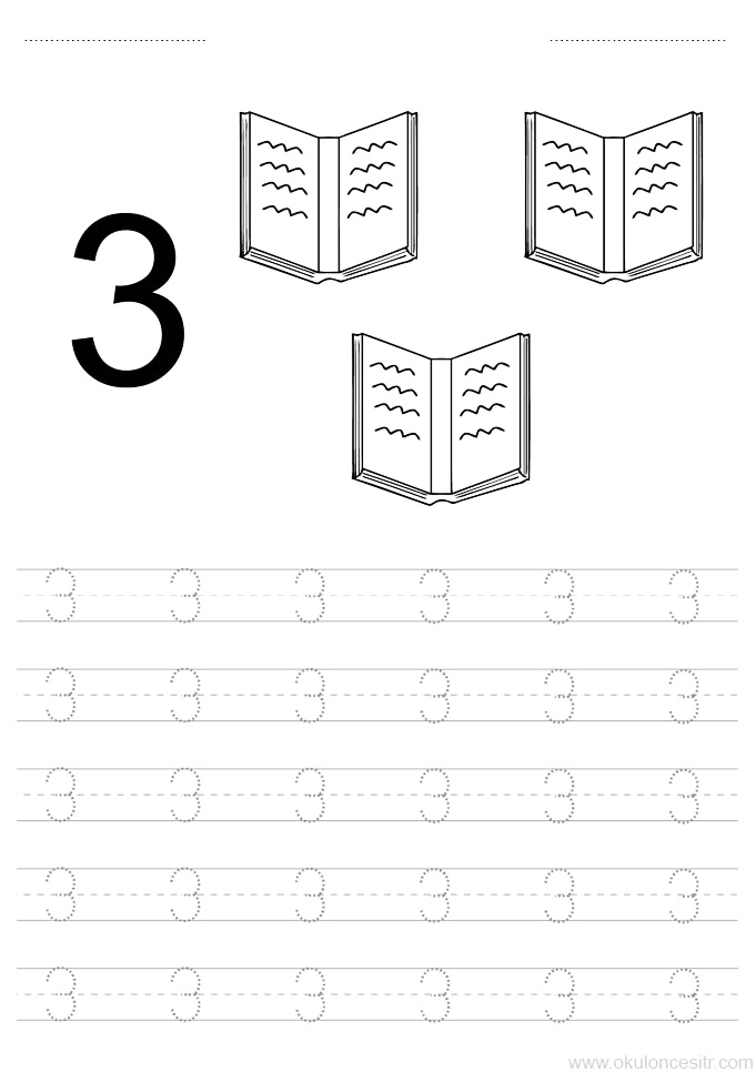 3 adet kitap çizimi ile 3 yazma etkinliği - Sayılar ve Okuma Materyali