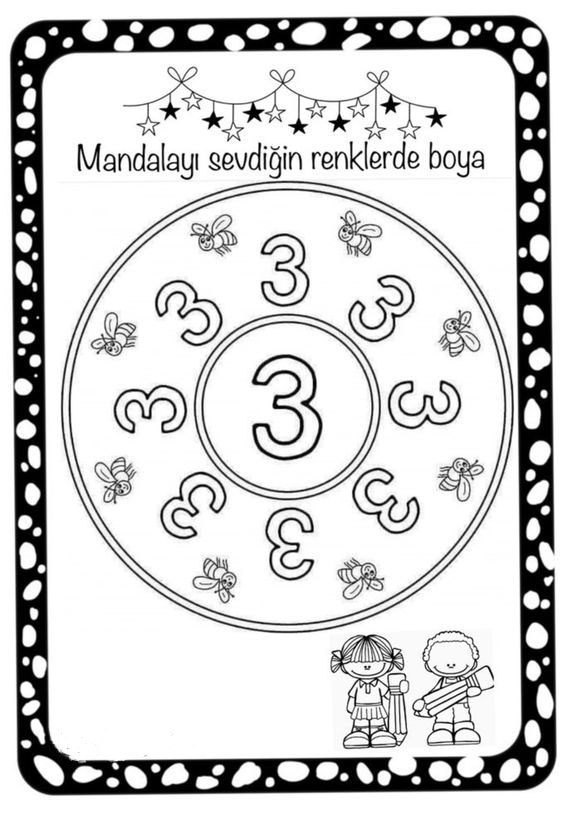 Renkli Boyama Aktivitesi: 3 ve Arı Temalı Mandala