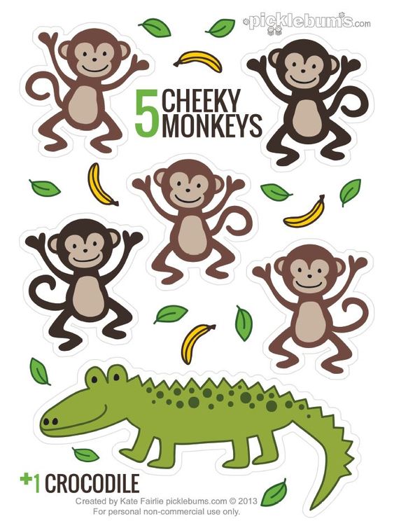 5 CHEEKY MONKEYS +1 CROCODILE Sticker Set