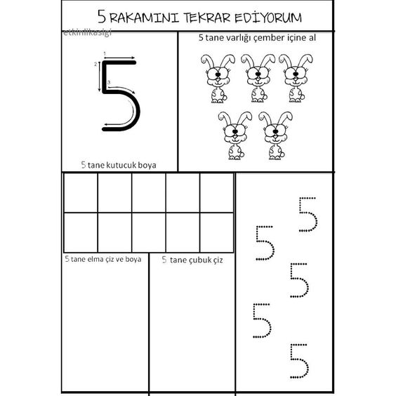 5 Rakamını Tekrar Ediyorum: 5 Sayısını Tanıma ve Uygulamalar Eğitim Materyali