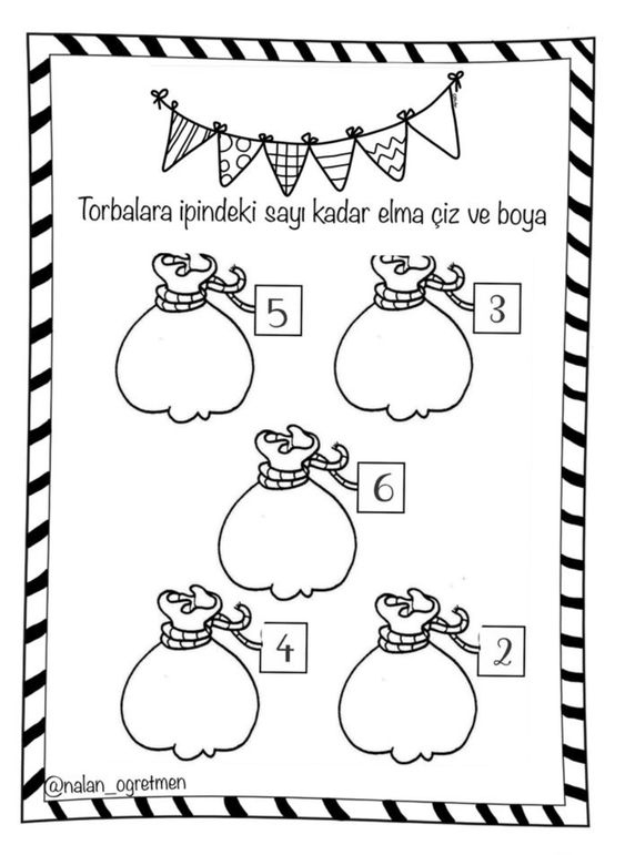 Sayılarla Elma Çizim Etkinliği - 2, 3, 4, 5, 6