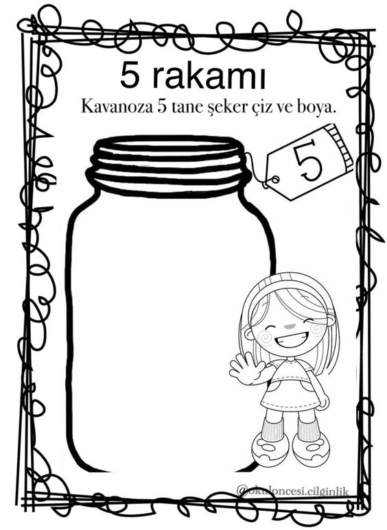 5 Rakami: Kavanoza 5 Tane Şeker Çiz ve Boya Etkinliği