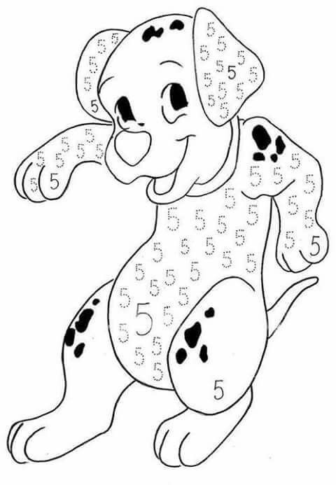 Dalmatian Puppy Coloring Activity with Number 5