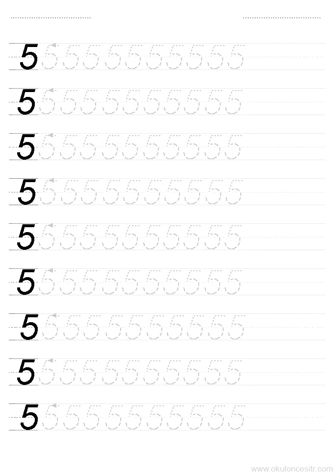 5 Sayısını Yazma Alıştırması