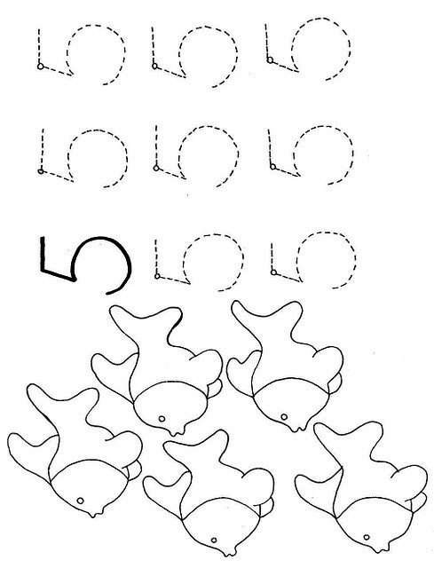 5 Fish Learning Worksheet - Counting and Number Formation Activities