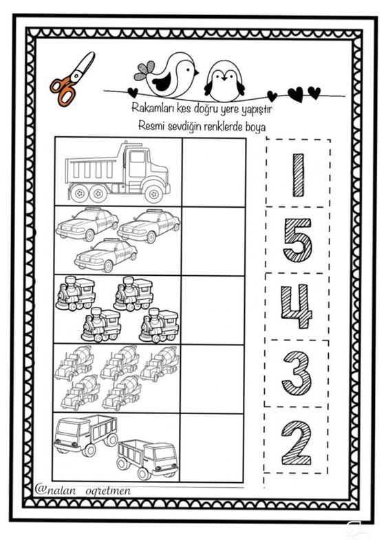 Araçlar ve Sayılar: Kes ve Yapıştır Eğlencesi - 1, 2, 3, 4, 5