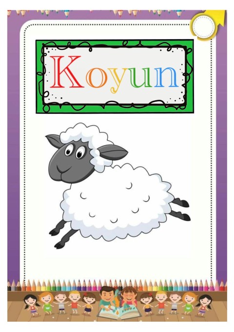 Koyun Eğitici Materyali: Renkli Yazı ve Çocuk Resimleri