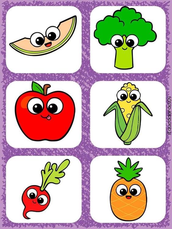Eğlenceli Meyve ve Sebzeler: 1 Melon, 1 Brokoli, 1 Elma, 1 Mısır, 1 Turp, 1 Ananas