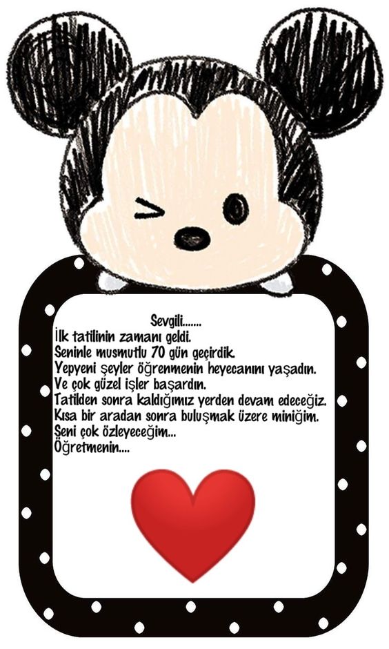 Mickey Mouse Temalı İlk Tatil Mesajı 70 Gün Eğlence