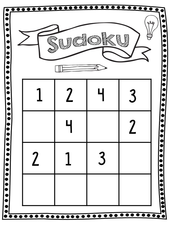 Sudoku Çalışma Sayfası - Rakamlar 1, 2, 3, 4 - Eğitsel Aktiviteler