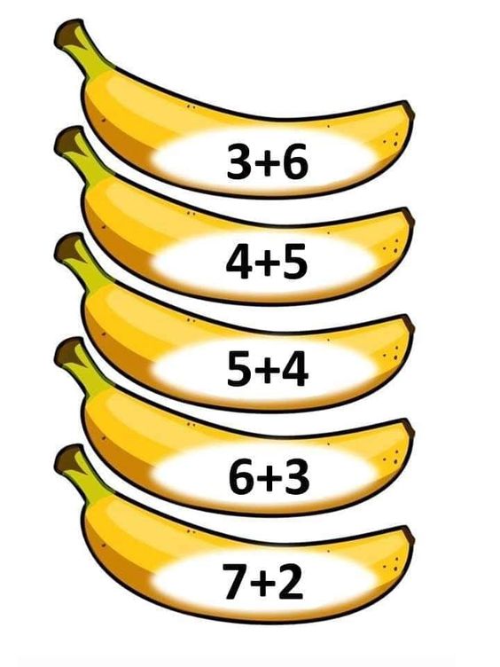 Meyvelerle Toplama İşlemleri: 3+6, 4+5, 5+4, 6+3, 7+2
