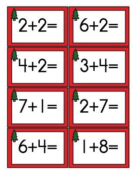 Temel Toplama İşlemleri Kartları (2+2, 6+2, 4+2, 3+4, 7+1, 2+7, 6+4, 1+8)